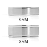 Stainless Steel Blank Ring Brushed Center Grooved Edge Sizes 6MM, 8MM