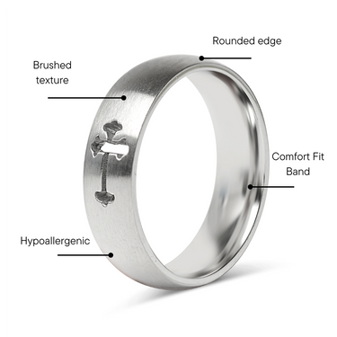 Cross Cutout Brushed Stainless Steel Ring