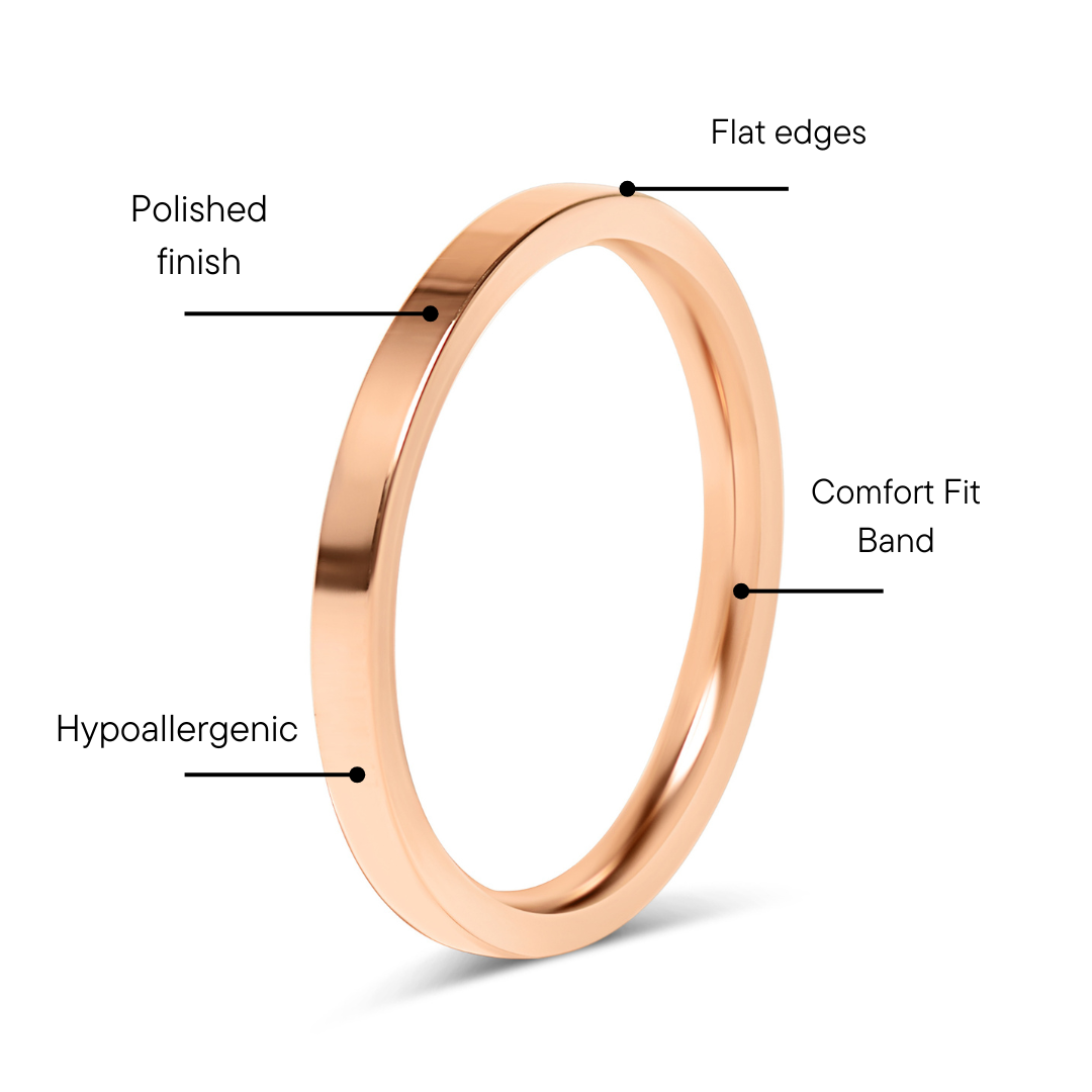 Flat Rose Gold Stainless Steel Ring Features Graphic