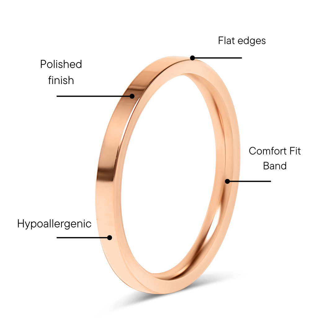 Rose Gold Stainless Steel Flat Edge Ring Feature Graphic
