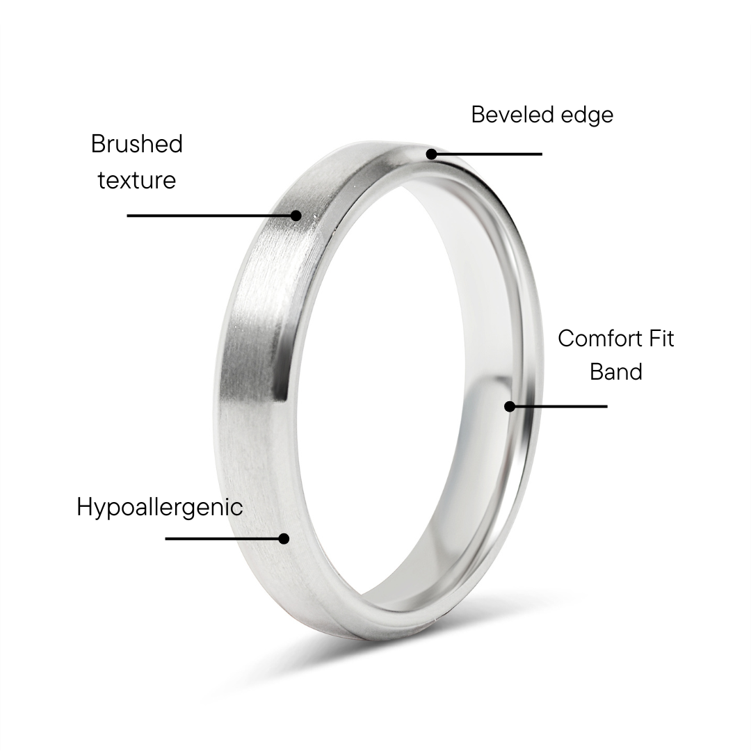 Brushed Beveled Edge Stainless Steel Blank Ring Features Graphic