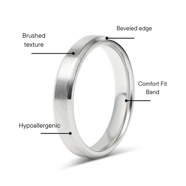 Brushed Beveled Edge Stainless Steel Blank Ring Features Graphic