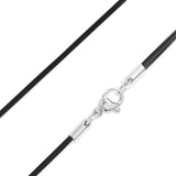 Black Leather Cord Necklace With Stainless Steel Lobster Clasp