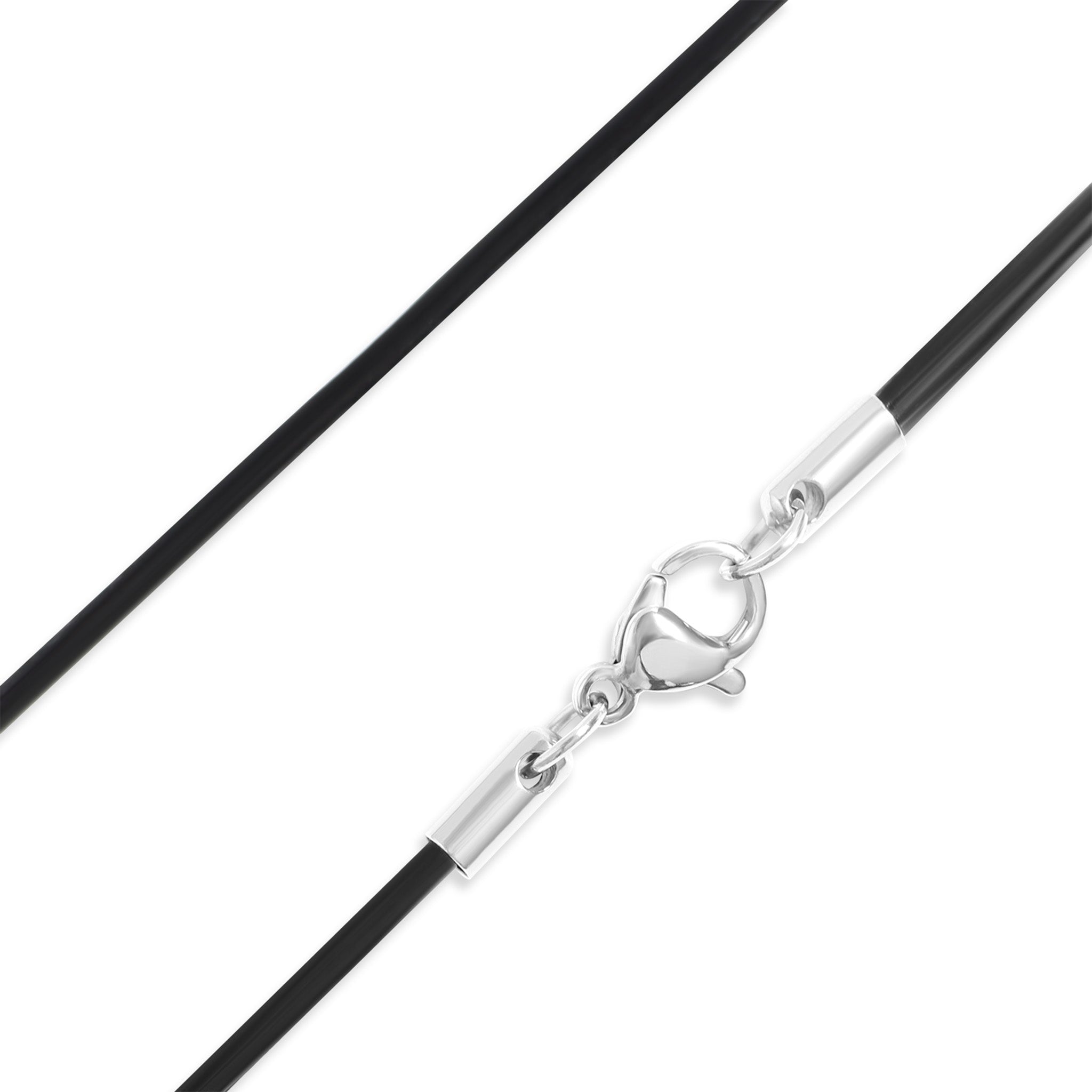 Black Leather Cord Necklace With Stainless Steel Lobster Clasp