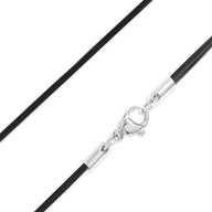 Black Leather Cord Necklace With Stainless Steel Lobster Clasp