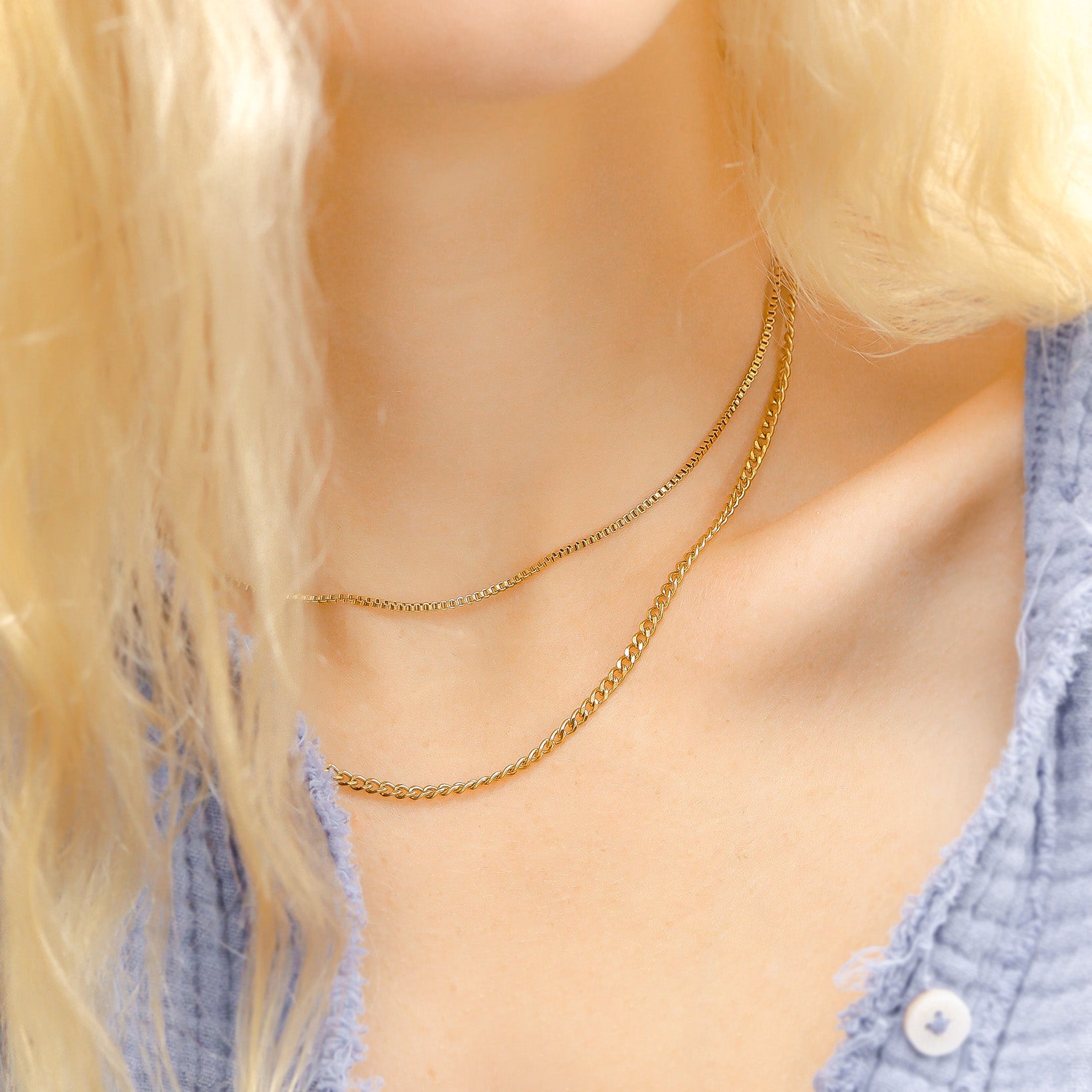 18K Gold PVD Stainless Steel 1.5mm Box Chain Necklace / CHJ2036
