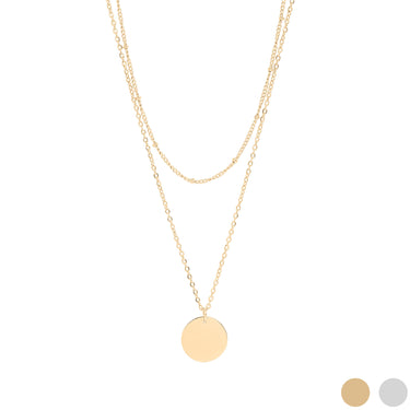 18K Gold PVD Stainless Steel Loop & Satellite Chain Layered Pendant Necklace