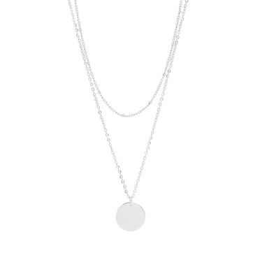 Stainless Steel Loop & Satellite Chain Layered Pendant Necklace