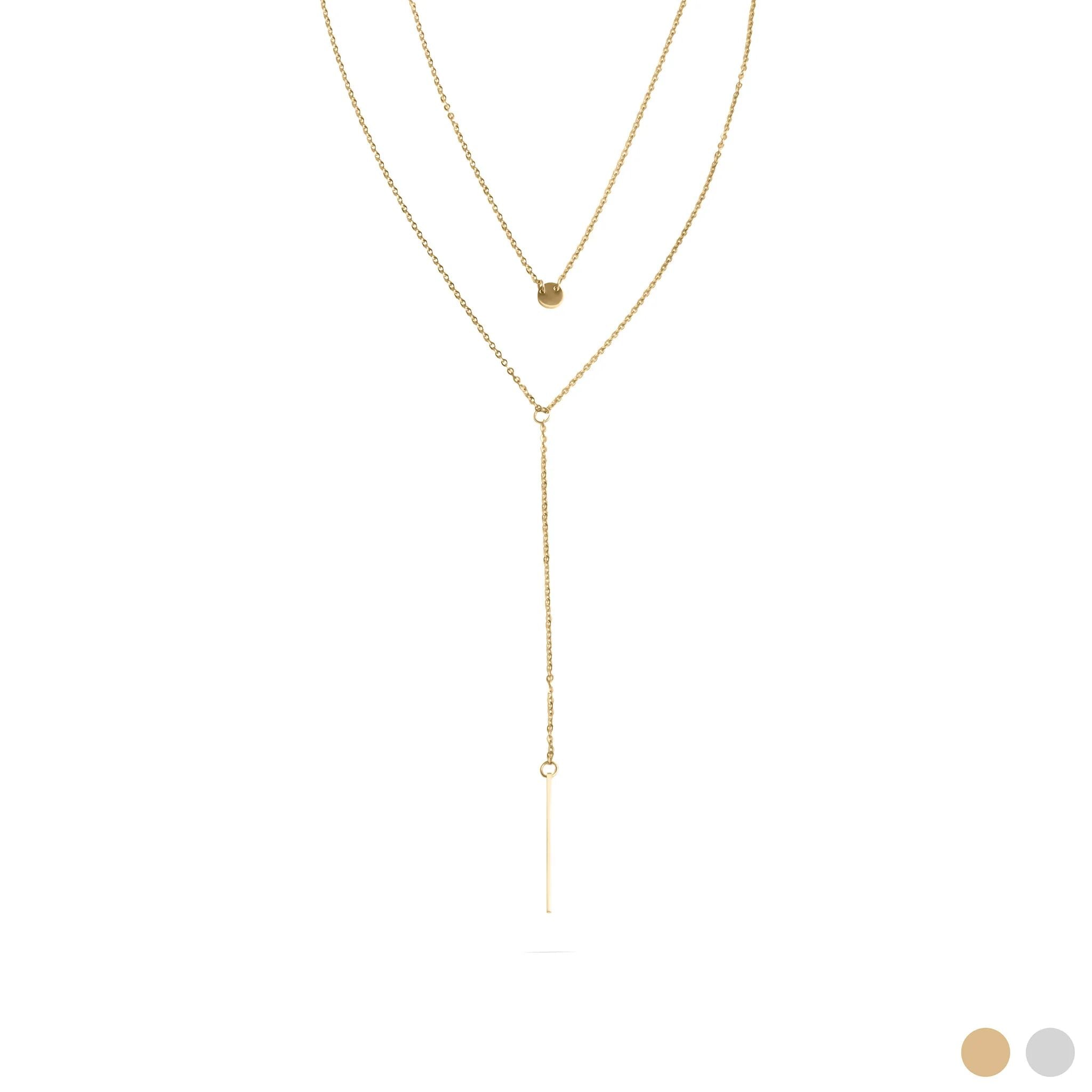 18K Gold PVD Stainless Steel Circle and Satellite Layered Chain Necklace / CHN0002