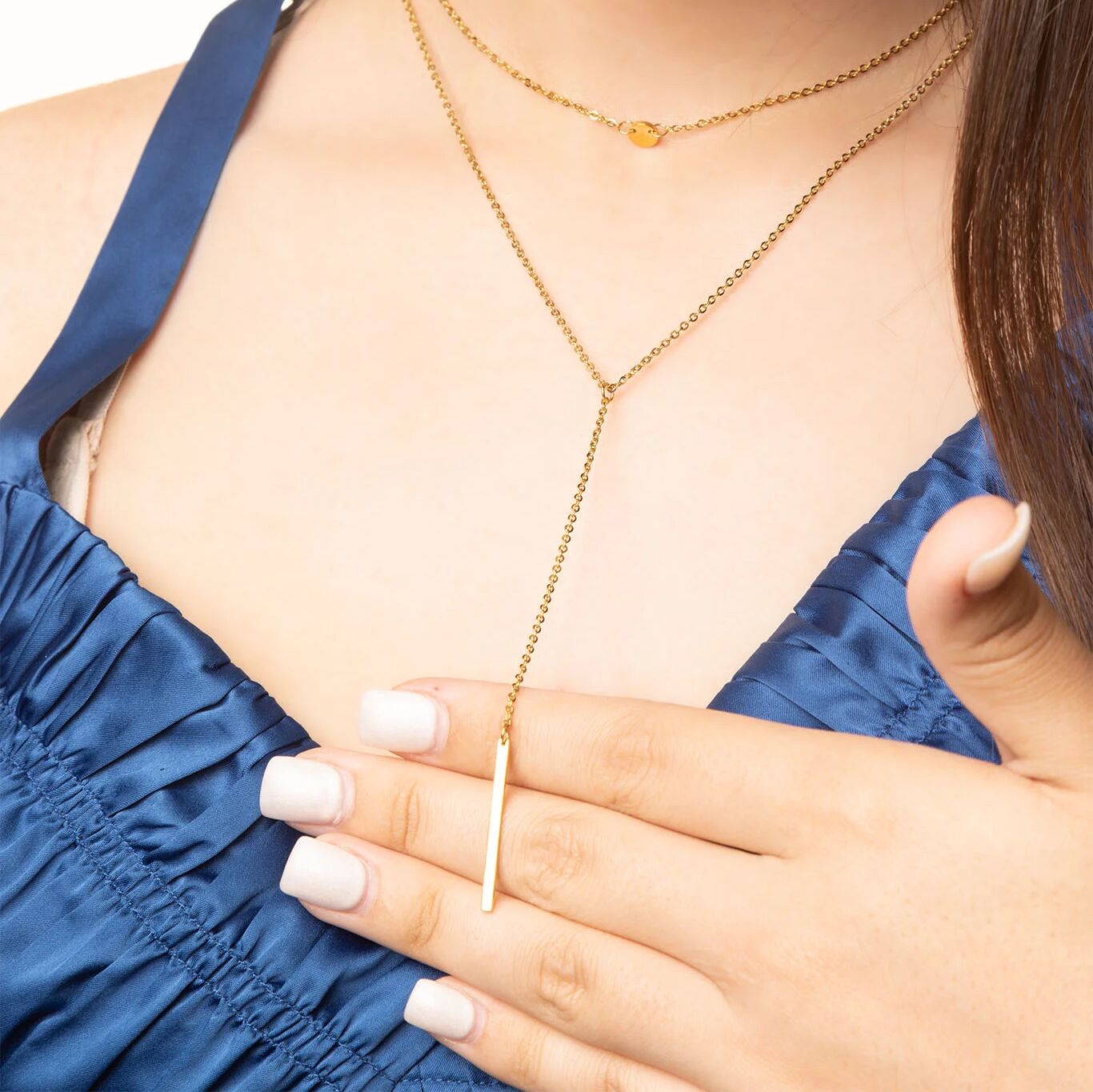 18K Gold PVD Stainless Steel Circle and Satellite Layered Chain Necklace / CHN0002