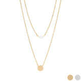 18K Gold PVD Layered Chain Pearl Charm Necklace 