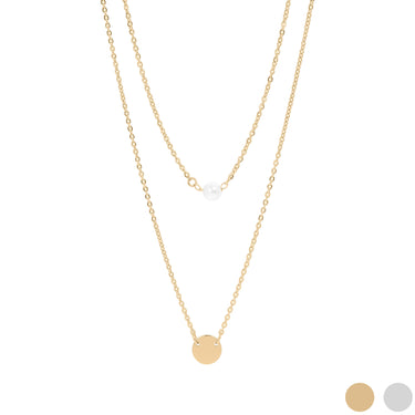 18K Gold PVD Layered Chain Pearl Charm Necklace 