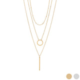 18K Gold PVD Stainless Steel Loop & Satellite 3 Row Layered Chain Necklace