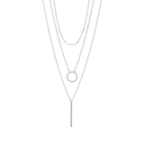 Stainless Steel Loop & Satellite 3 Row Layered Chain Necklace