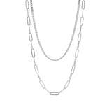 Stainless Steel Layered Curb & Paperclip Chain Necklace