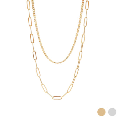 18K Gold PVD Layered Curb & Paperclip Chain Necklace