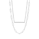 18K Gold PVD Layered Paperclip & Rolo Chain Bar Pendant Necklace