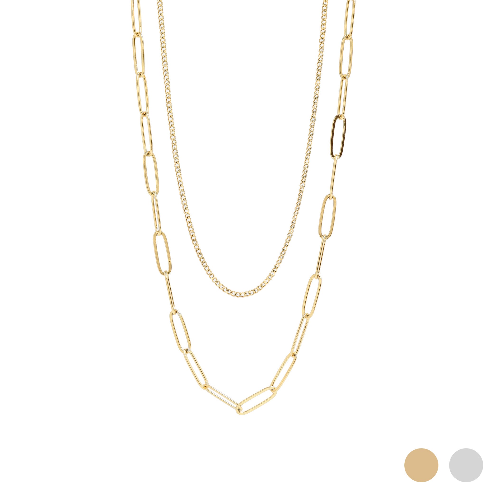 18K Gold PVD Layered Paperclip & Curb Chain Necklace