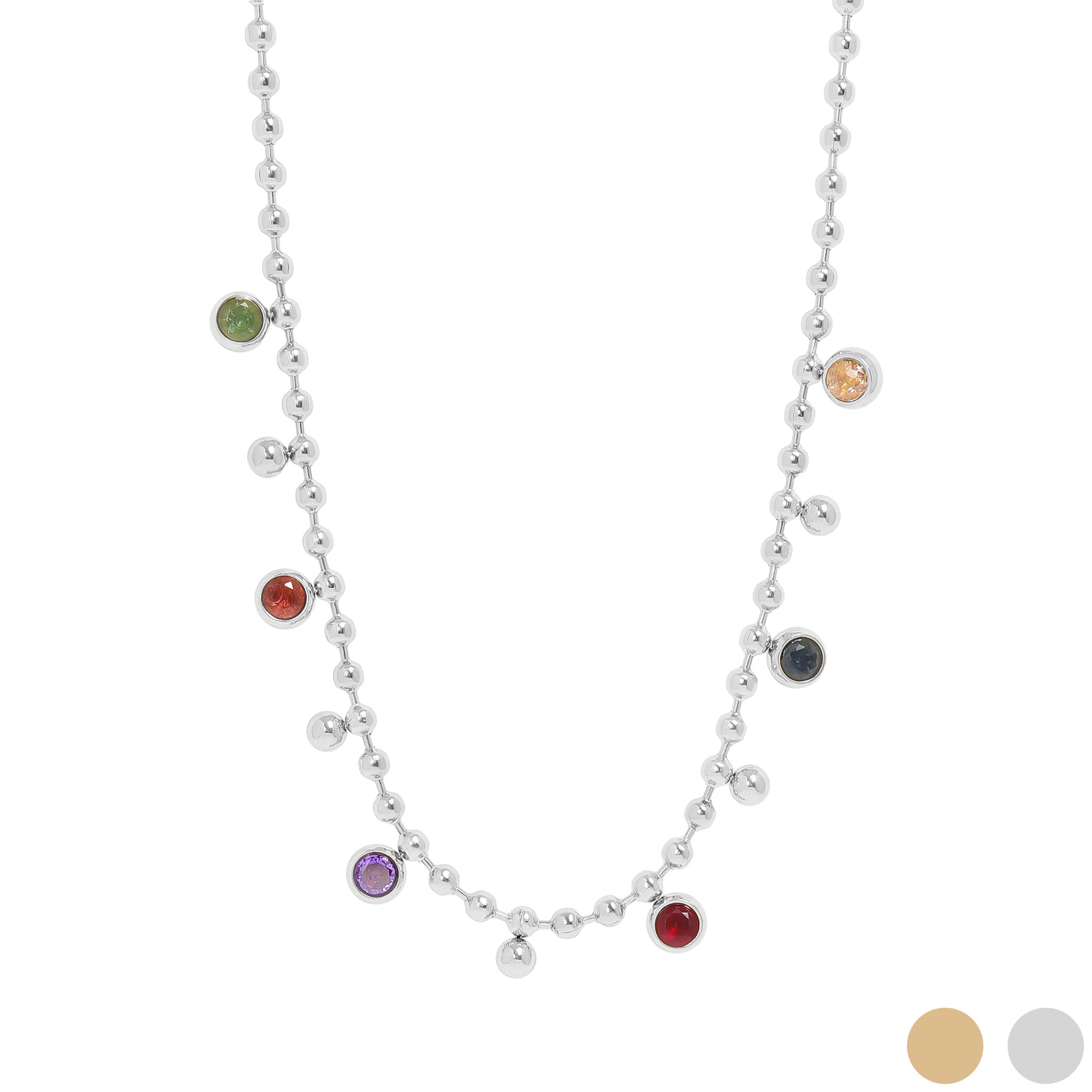 18K Gold PVD Stainless Steel Multicolor Beaded Charm Necklace / CHN0022