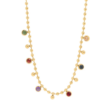 18K Gold PVD Stainless Steel Multicolor Beaded Charm Necklace / CHN0022