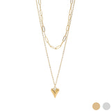 18K Gold PVD Layered Paperclip & Loop Chain Heart Pendant Necklace