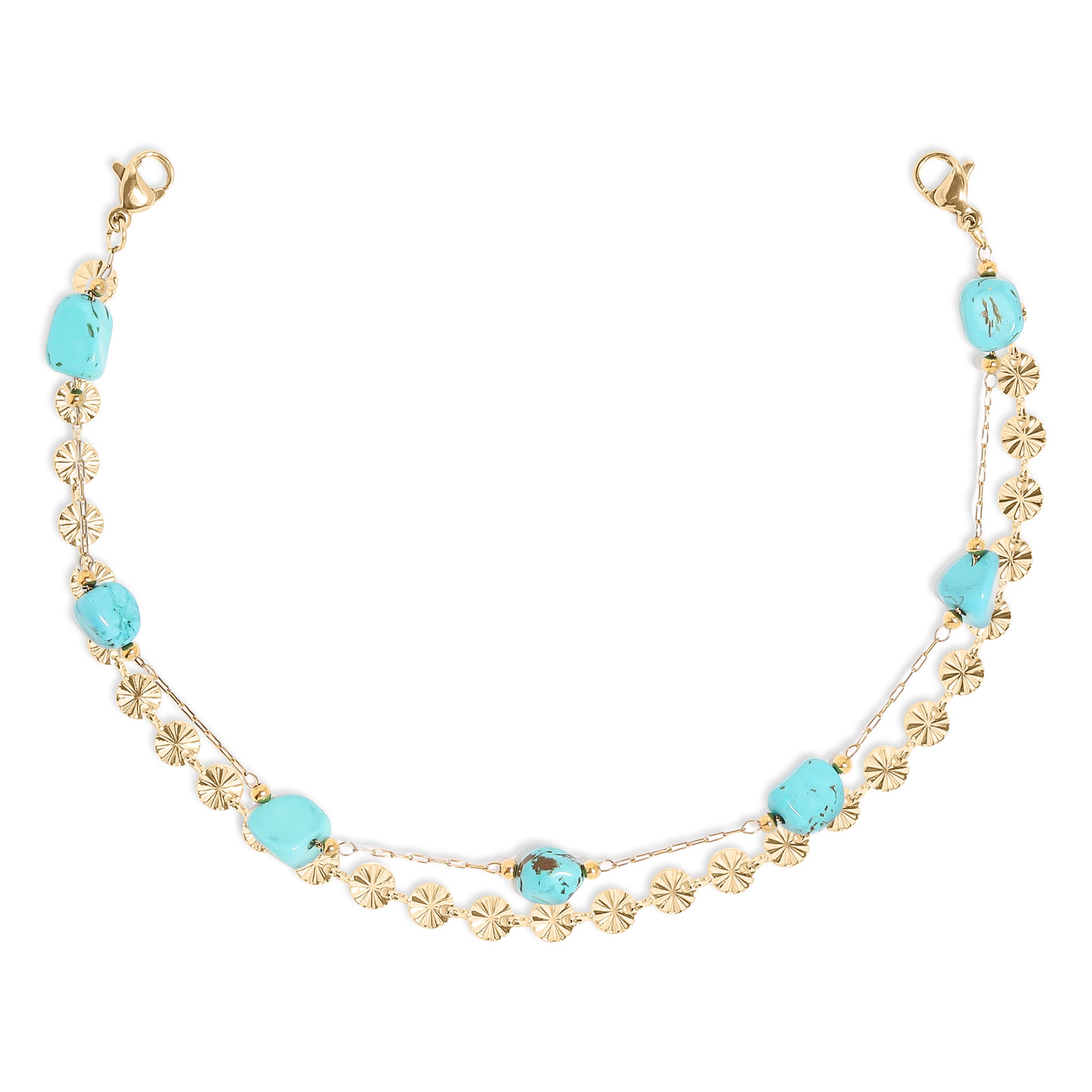 PVD en or 18 carats en acier inoxydable collé ovale et turquoise en pierre de camionneur en couches en pierre/chn0038