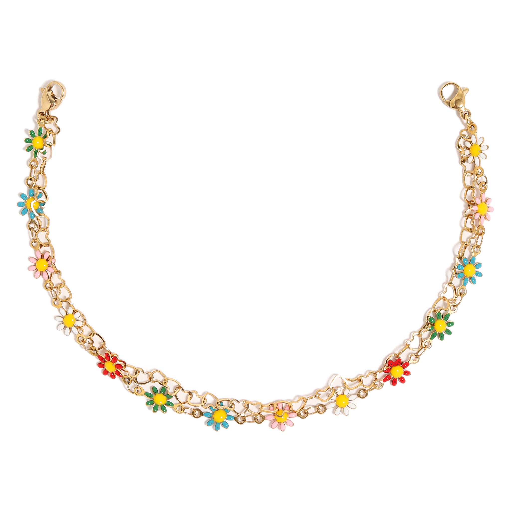 PVD en or 18 carats en acier inoxydable coeur et marguerite chaîne de chapeaux de camionneur en couches/chn0044