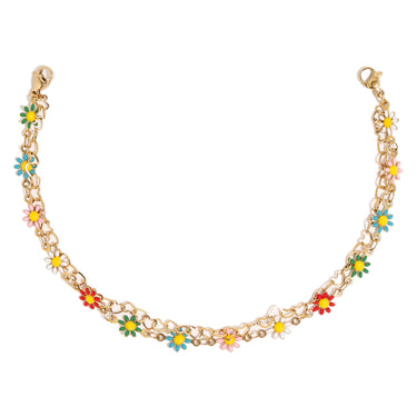 PVD en or 18 carats en acier inoxydable coeur et marguerite chaîne de chapeaux de camionneur en couches/chn0044