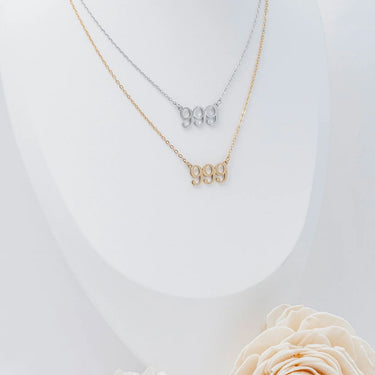 Wholesale jewelry 18K Gold PVD Stainless Steel Angel Number Necklace- Gold and Stainless studio 
