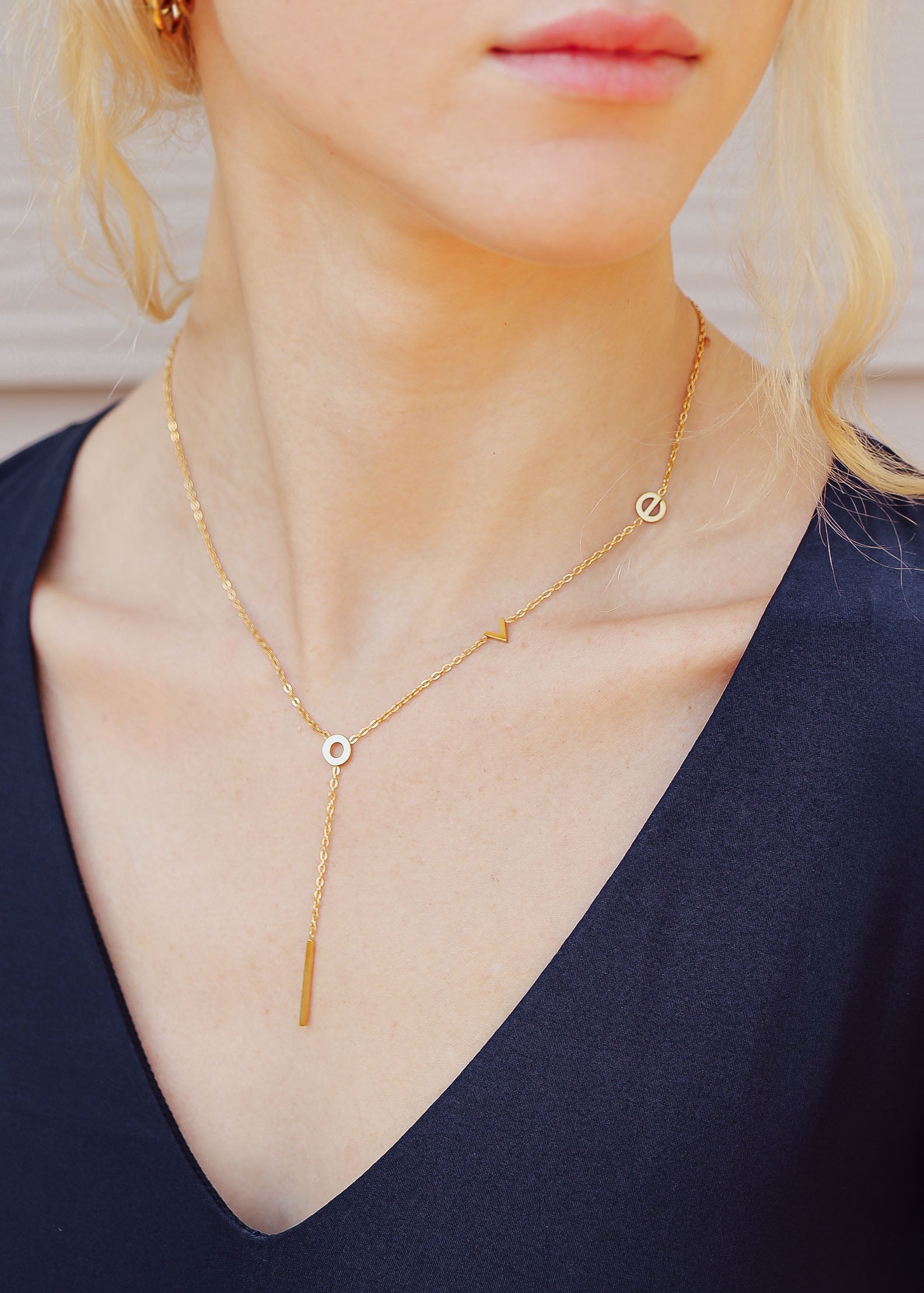 18K Gold PVD Stainless Steel LOVE Lariat Necklace / CHN0054