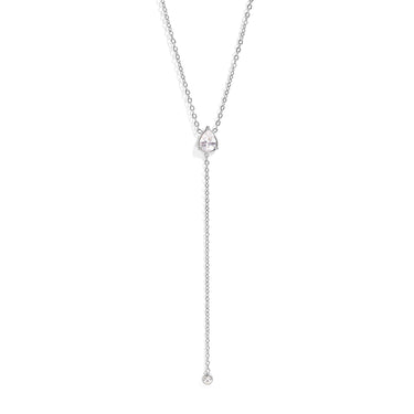 18K Gold PVD Stainless Steel Teardrop CZ Lariat Necklace 