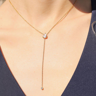 18K Gold PVD Stainless Steel Teardrop CZ Lariat Necklace 