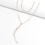 18K Gold PVD Stainless Steel Lariat Necklace Double Ball Bead 