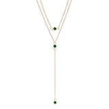 18K Gold PVD Stainless Steel Lariat Necklace CZ Stone Necklace