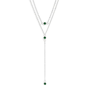 18K Gold PVD Stainless Steel Lariat Necklace CZ Stone Necklace