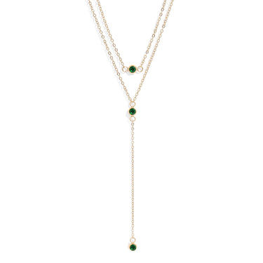 18K Gold PVD Stainless Steel Lariat Necklace CZ Stone Necklace