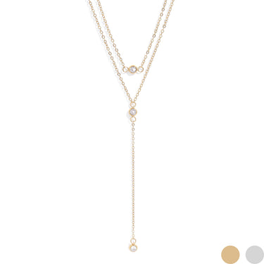 18K Gold PVD Stainless Steel Lariat Necklace CZ Stone Necklace