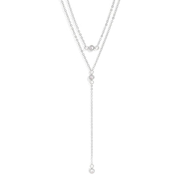 18K Gold PVD Stainless Steel Lariat Necklace CZ Stone Necklace