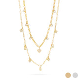 18K Gold PVD Stainless Steel 2 Row Heart & Lock Charm Necklace 
