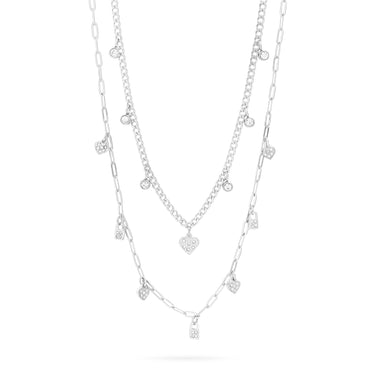 18K Gold PVD Stainless Steel 2 Row Heart & Lock Charm Necklace 