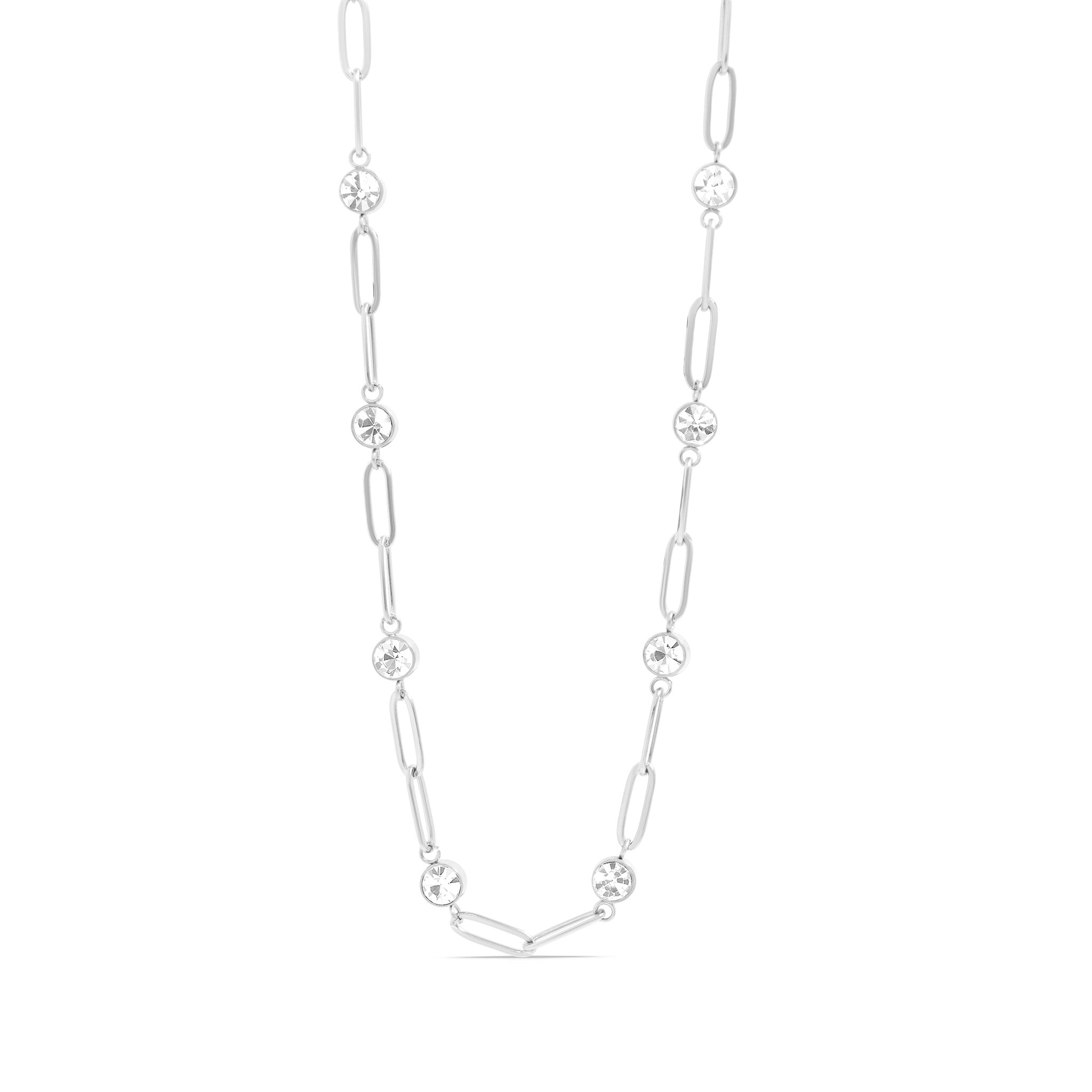 Paperclip Chain and Crystal Stone Station Necklace