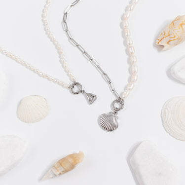 Freshwater Pearl Paperclip Split Chain Charm Keeper