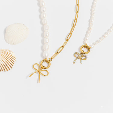 Freshwater Pearl Paperclip Split Chain Charm Keeper