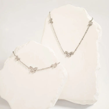 Silver Steel Butterfly Bracelet & Necklace