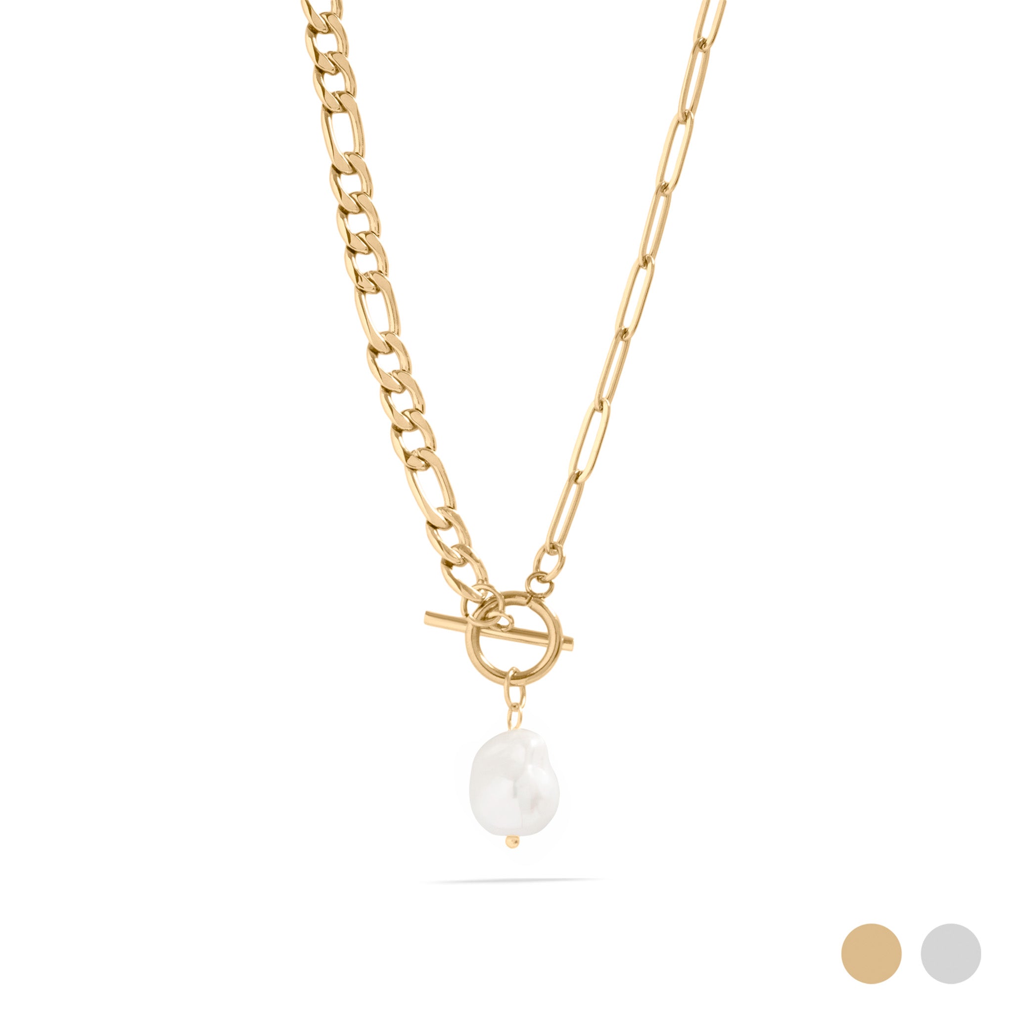 Gold Freshwater Pearl Carabiner Necklace