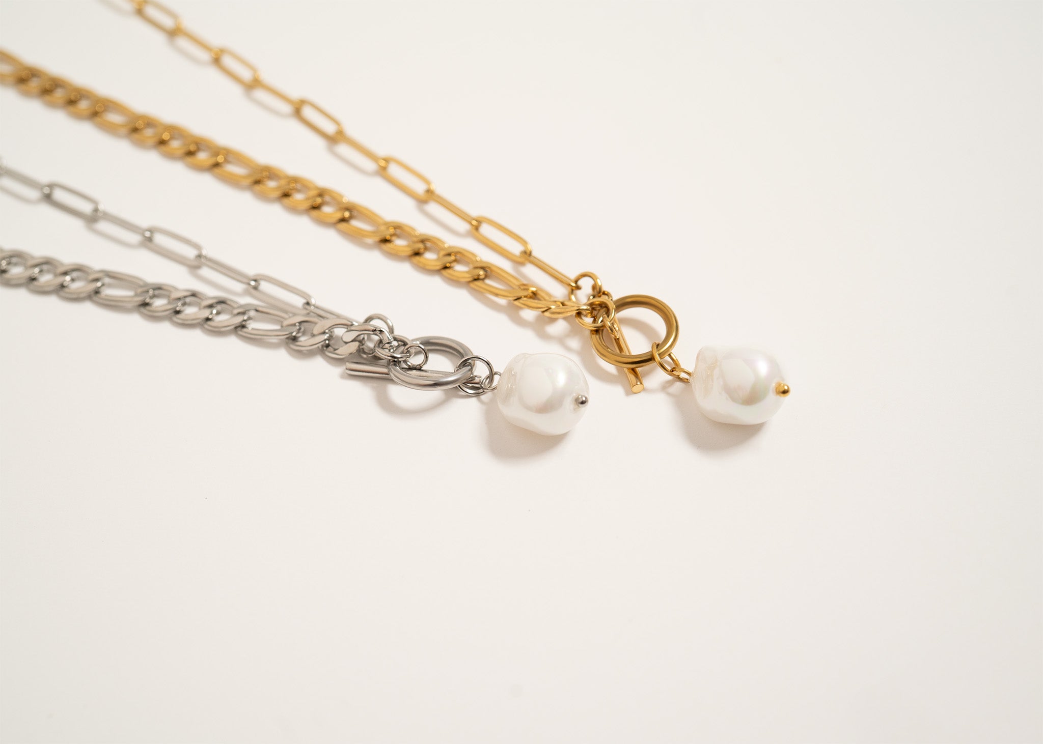 Gold Silver Freshwater Pearl Carabiner Necklace