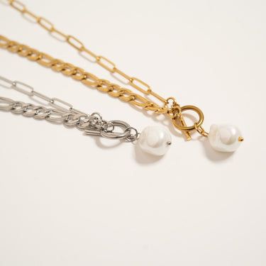 Gold Silver Freshwater Pearl Carabiner Necklace