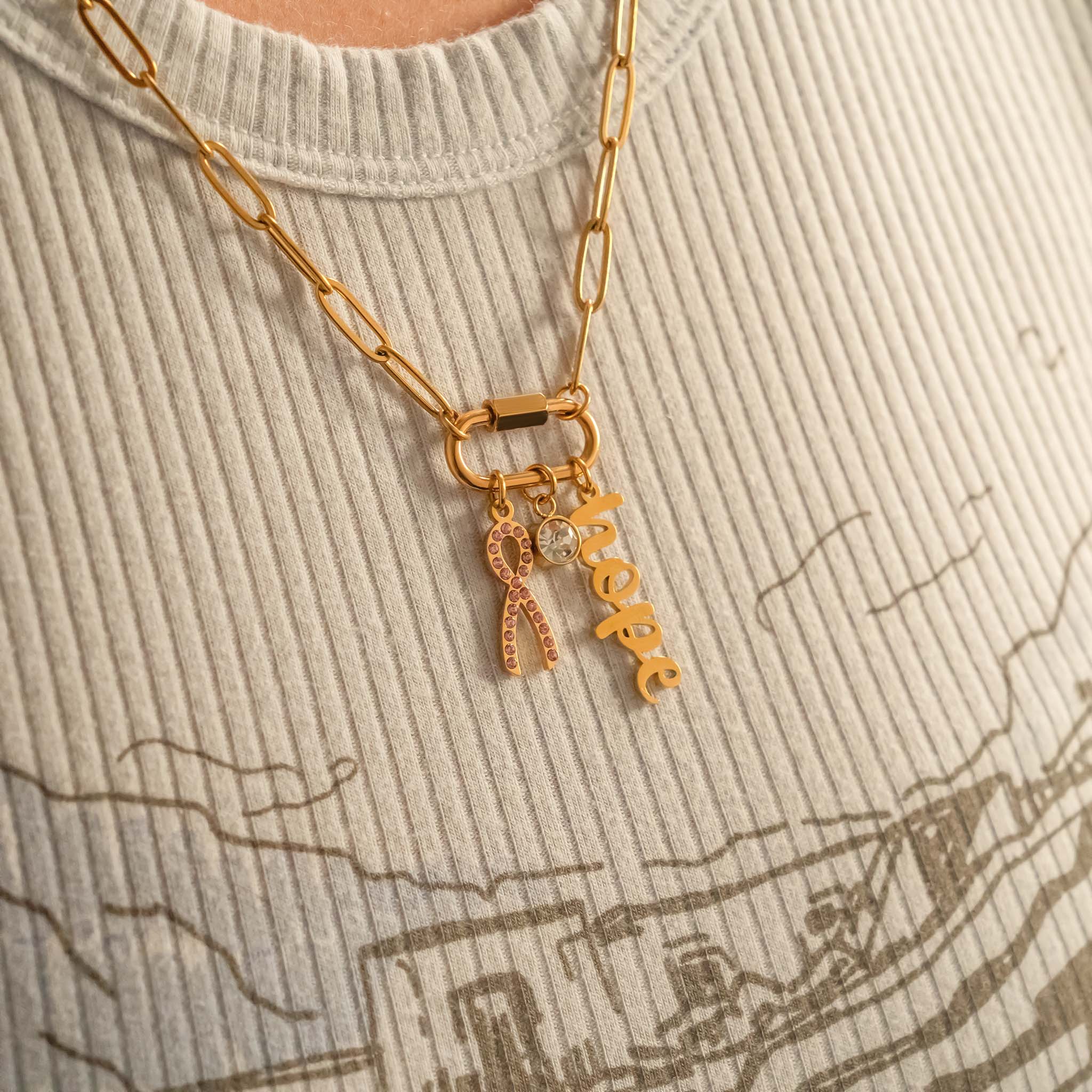 Cancer Awareness Carabiner Necklace