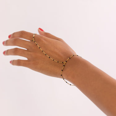 Gold - Black Beaded Hand Chain
