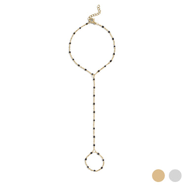 Gold - Black Beaded Hand Chain